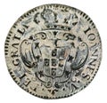 3 reis of the King Ioannes V of Portugal isolated on a white background Royalty Free Stock Photo