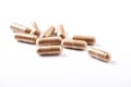 Reishi capsules. Concept for a healthy dietary supplementation. Royalty Free Stock Photo