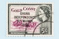 Reissued Ivory Coast Sstamp with Ghana Independence Overprint