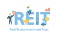 REIT, Real Estate Investment Trust. Concept with keywords, people and icons. Flat vector illustration. Isolated on white