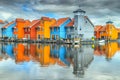 Reitdiephaven street with traditional colorful houses on water, Groningen, Netherlands Royalty Free Stock Photo