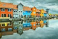 Reitdiephaven street with traditional colorful houses on water, Groningen, Netherlands Royalty Free Stock Photo