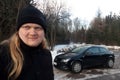 Reitzenhain, Germany - February 13, 2023: autoportrait with Opel Astra in winter Royalty Free Stock Photo
