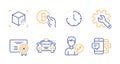 Reject certificate, Taxi and Bitcoin pay icons set. Edit person, Time and Augmented reality signs. Vector