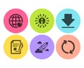 Reject file, International love and Startup rocket icons set. Info, Downloading and Refresh signs. Vector