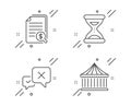 Reject, Financial documents and Time icons set. Carousels sign. Delete message, Check docs, Clock. Vector