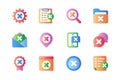 Reject icons set in color flat design. Pack of error gear, stop list, error search, close file, letter, wrong message, negative