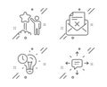 Reject letter, Time management and Star icons set. Sms sign. Delete mail, Idea lightbulb, Launch rating. Vector