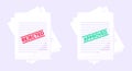 Rejected and approved claim or credit loan form, paper sheets and stamps flat style design vector illustration. Royalty Free Stock Photo