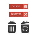 Rejected button and trash bin icon on white background Royalty Free Stock Photo