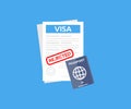 Rejected visa application form logo design. Rejected paper document vector design and illustration.