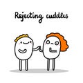 Rejecting cuddles hand drawn vector illustration in cartoon comic style autism symptom awareness