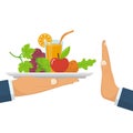 Rejecting the offered healthy food. Refuse raw food