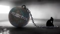 Rejection - a metaphorical view of a woman struggle with rejection. Trapped alone and chained to a burden of Rejection.