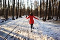 Rejoicing happy woman in flying motion full of joy and vitality