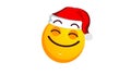 Rejoicing and smiling yellow emoji ball in santa claus christmas hat isolated on white background. Positive emotions Royalty Free Stock Photo