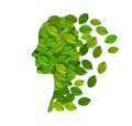 Rejuvenale the face skin concept, woman profile created from the fresh green leaves on the white background, fresh day