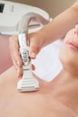 Rejuvenating facial treatment. Model getting lifting therapy massage in a beauty SPA salon