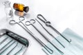 Rejuvenation by plastic surgery: medical instruments on white table backgrond copyspase Royalty Free Stock Photo