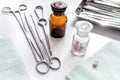 Rejuvenation by plastic surgery: medical instruments on white table backgrond Royalty Free Stock Photo