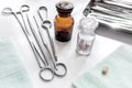 Rejuvenation by plastic surgery: medical instruments on white table backgrond Royalty Free Stock Photo