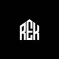 REK letter logo design on BLACK background. REK creative initials letter logo concept. REK letter design.REK letter logo design on Royalty Free Stock Photo