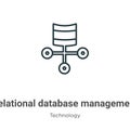 Relational database management system outline vector icon. Thin line black relational database management system icon, flat vector