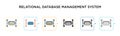Relational database management system vector icon in 6 different modern styles. Black, two colored relational database management