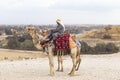 The relationship between Bedouins and tourists in the Sahara desert. Riding on dromedaries.