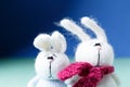 Relationship concept. Pair of bunny characters. Windy rainy day Royalty Free Stock Photo