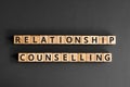 Relationship counselling - word from wooden blocks with letters
