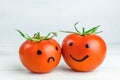 Relationship. emotions on tomatoes. smile and sad