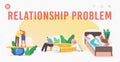 Relationship Problem Landing Page Template. Couple Troubles, Quarrel, Husband and Wife Characters Scandal, Family Swear Royalty Free Stock Photo