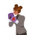 Relationship Problem with Woman Fighting with Boxing Gloves Vector Illustration
