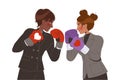 Relationship Problems with Man and Woman Fighting with Boxing Gloves Vector Illustration