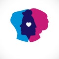 Relationship psychology concept created with man and woman heads
