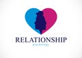 Relationship psychology concept created with man and woman heads