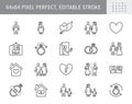 Relationship status line icons. Vector illustration include icon - husband, bachelor, wife, marriage, rings, wedding