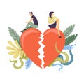 Relationship themed couple break up concept illustration