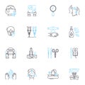 Relationship therapy linear icons set. Communication, Counseling, Trust, Intimacy, Respect, Empathy, Patience line