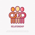 Relationship thin line icon: people in one community, support each other. Social tolerance. Modern vector illustration Royalty Free Stock Photo
