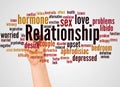 Relationship word cloud and hand with marker concept Royalty Free Stock Photo