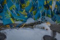 relatives and friends raised many Ukrainian flags to honor those who died in the war. a place of memory in the center of Kyiv.