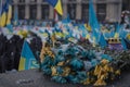 relatives and friends raised many Ukrainian flags to honor those who died in the war. place of memory