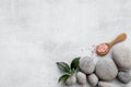 Relax background - spa stones with sea salt, top view Royalty Free Stock Photo