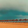 Relax. Beach. Beach chairs umbrellas on the ocean Royalty Free Stock Photo