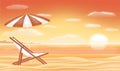 Relax beach chair umbrella with sunset sea beach background Royalty Free Stock Photo