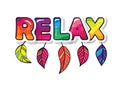 Relax cartoon paper cutout letters with leaves. Can be used for T-shirt design, seasonal promotion. Autumn bright sticker. Vector