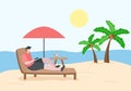 Relax on Chair the Beach and Under the Heat of the Sun While Playing Smartphone and Drinking Cold Drinks Background Vector Royalty Free Stock Photo