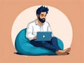 Relax and Connect: A Comfortable Remote Work Setup Envisioned in Soft Peach Background Royalty Free Stock Photo